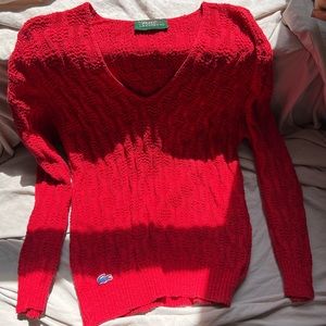 Vintage Izod LACOSTE Red Cable Knit V-Neck Sweater size S/M